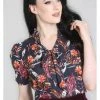 New In Hell Bunny Heron Birds 40's Blouse Black