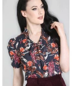 New In Hell Bunny Heron Birds 40's Blouse Black