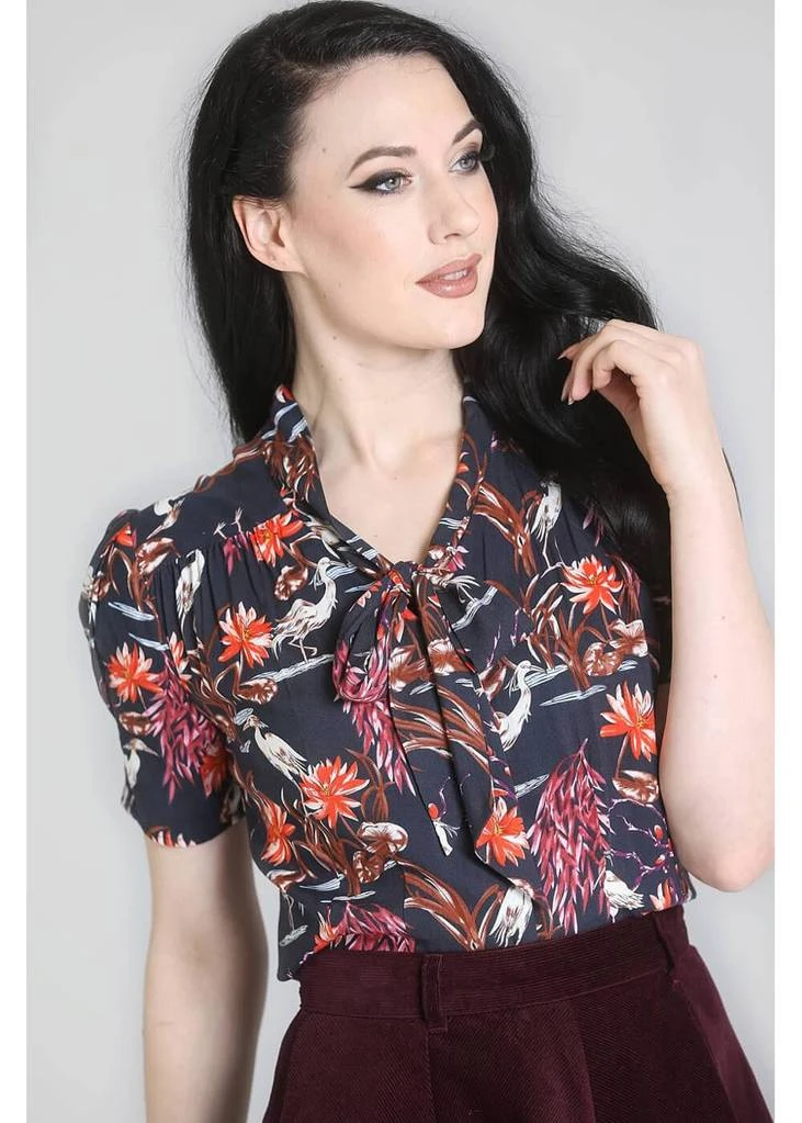 New In Hell Bunny Heron Birds 40's Blouse Black