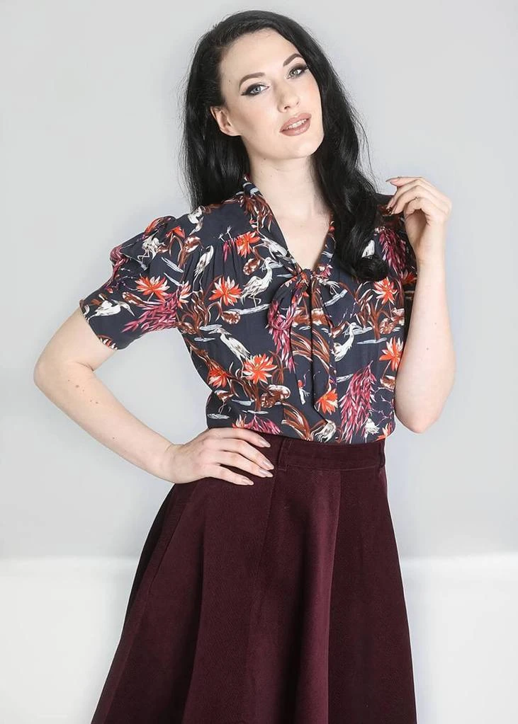 New In Hell Bunny Heron Birds 40's Blouse Black