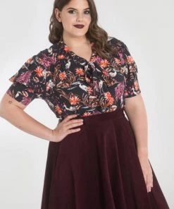 New In Hell Bunny Heron Birds 40's Blouse Black