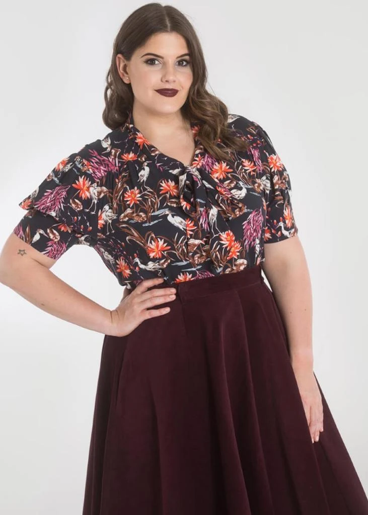 New In Hell Bunny Heron Birds 40's Blouse Black