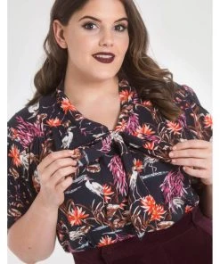 New In Hell Bunny Heron Birds 40's Blouse Black