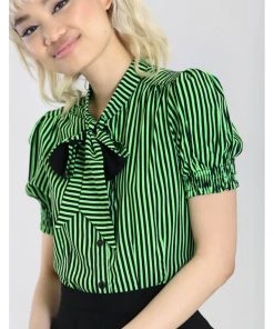 Hell Bunny Humbug 40's Blouse Black Green