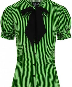 Hell Bunny Humbug 40's Blouse Black Green