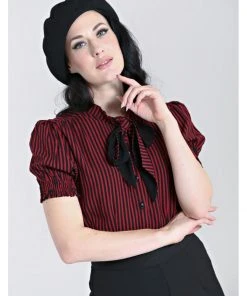 Hell Bunny Humbug 40's Blouse Black Red New In