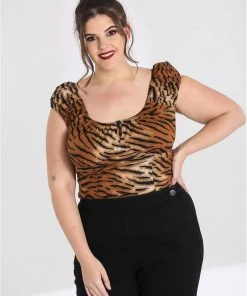 Hell Bunny Tora Tiger 50's Top Brown New In