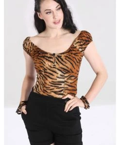 Hell Bunny Tora Tiger 50's Top Brown New In