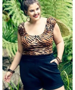 Hell Bunny Tora Tiger 50's Top Brown New In