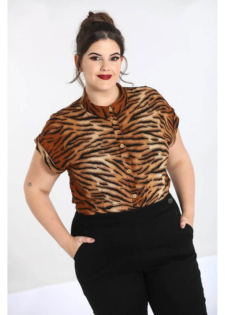 Hell Bunny Tora Tiger 40's Shirt Brown New In