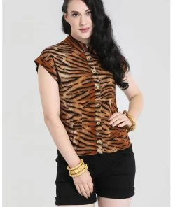 Hell Bunny Tora Tiger 40's Shirt Brown New In