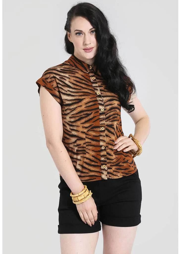 Hell Bunny Tora Tiger 40's Shirt Brown New In