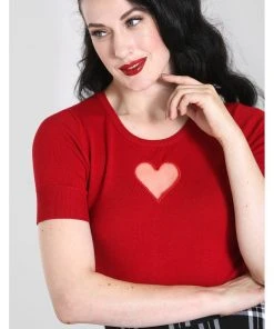 New In Hell Bunny Heart 60's Top Red