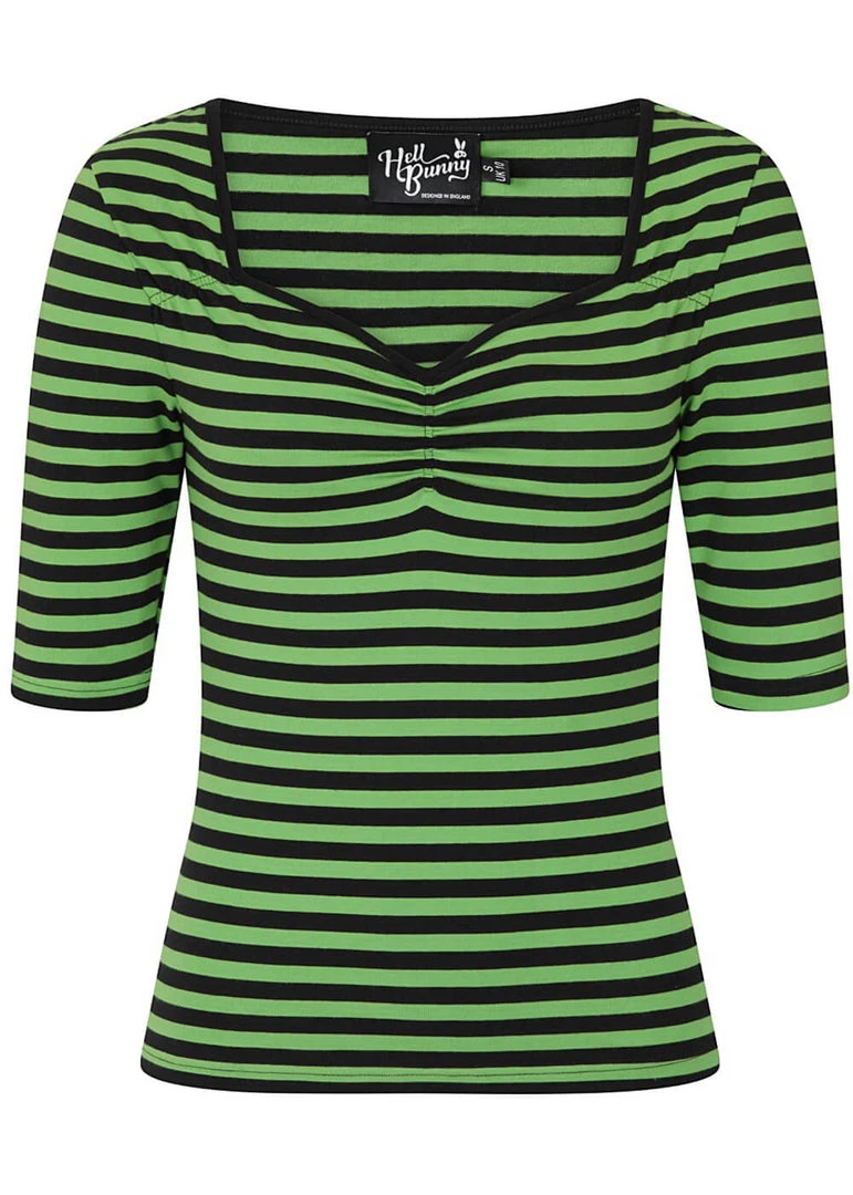 New In Hell Bunny Warlock Striped 60's Top Black Green