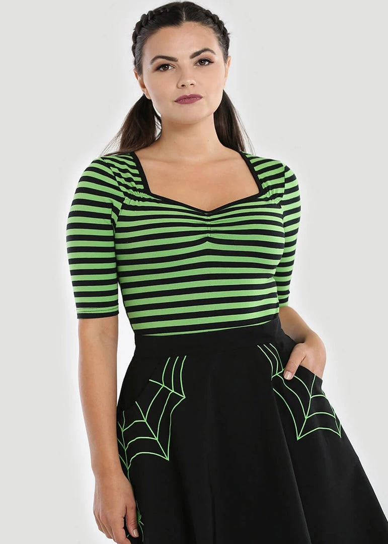 New In Hell Bunny Warlock Striped 60's Top Black Green