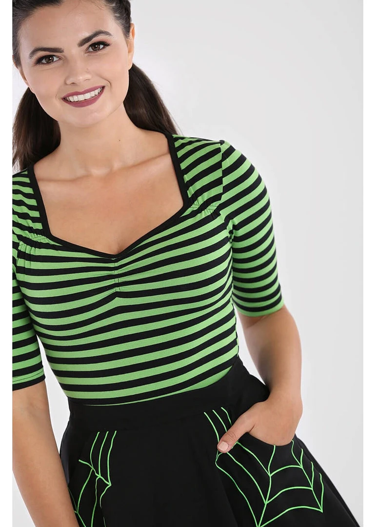 New In Hell Bunny Warlock Striped 60's Top Black Green