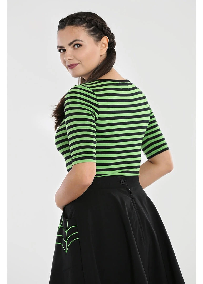 New In Hell Bunny Warlock Striped 60's Top Black Green