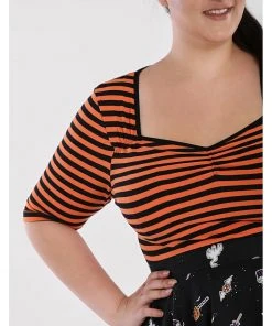 New In Hell Bunny Warlock Striped 60's Top Black Orange