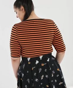 New In Hell Bunny Warlock Striped 60's Top Black Orange