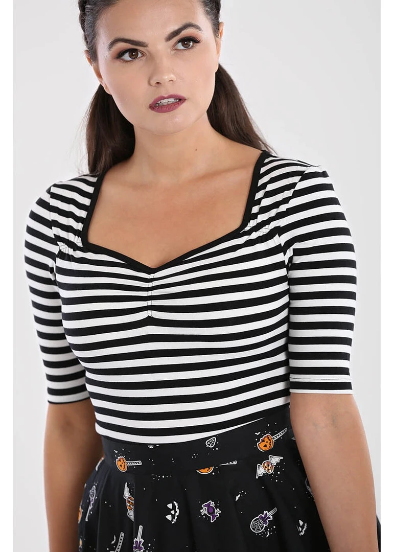 New In Hell Bunny Warlock Striped 60's Top Black White