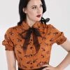 New In Hell Bunny Vixey Fox 40's Blouse Brown