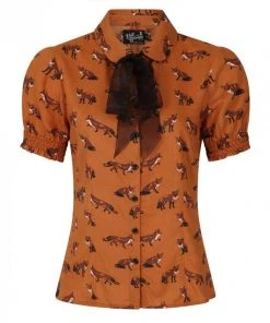 New In Hell Bunny Vixey Fox 40's Blouse Brown