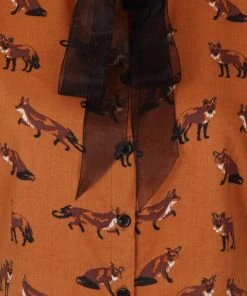 New In Hell Bunny Vixey Fox 40's Blouse Brown