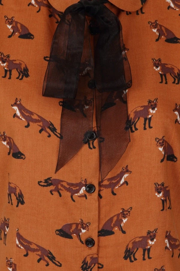 New In Hell Bunny Vixey Fox 40's Blouse Brown