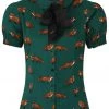Hell Bunny Vixey Fox 40's Blouse Dark Green New In