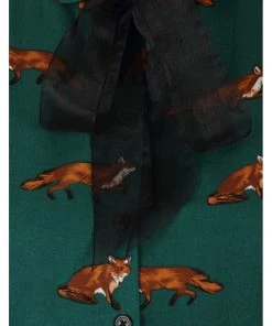 Hell Bunny Vixey Fox 40's Blouse Dark Green New In