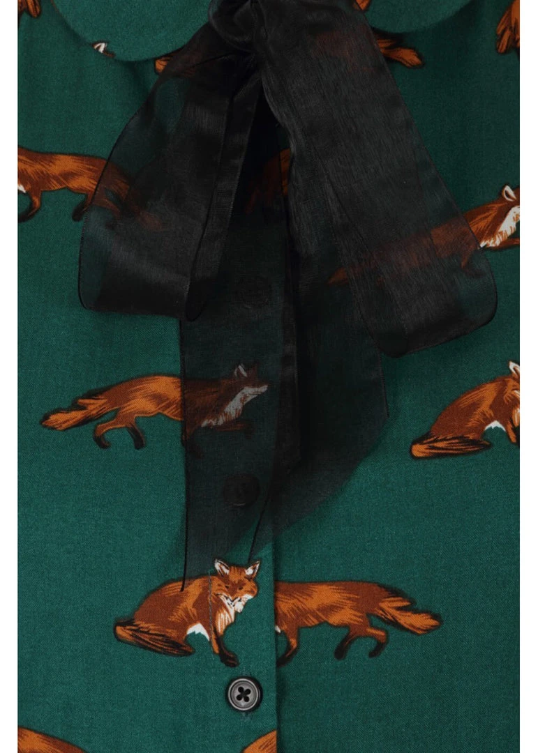 Hell Bunny Vixey Fox 40's Blouse Dark Green New In