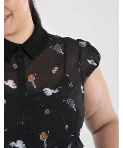Hell Bunny Trick Or Treat 40's Blouse Black