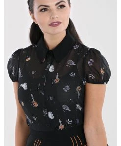 Hell Bunny Trick Or Treat 40's Blouse Black