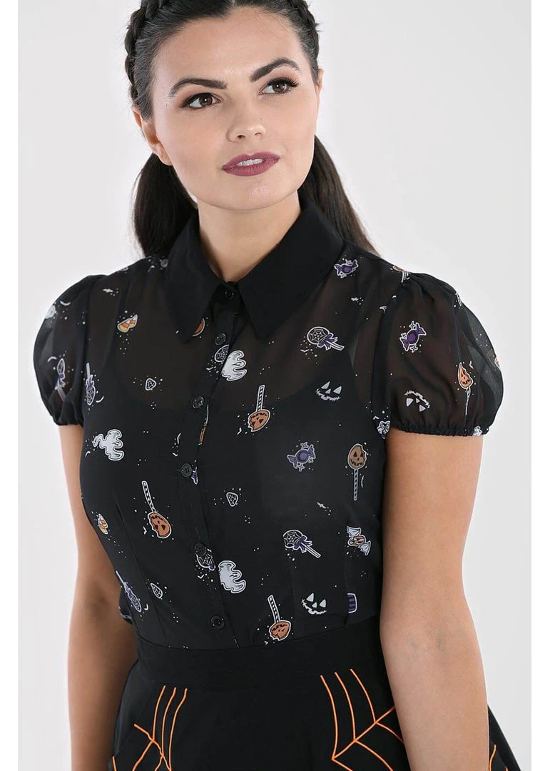 Hell Bunny Trick Or Treat 40's Blouse Black