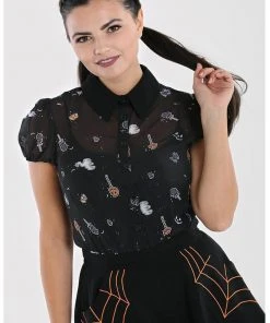 Hell Bunny Trick Or Treat 40's Blouse Black