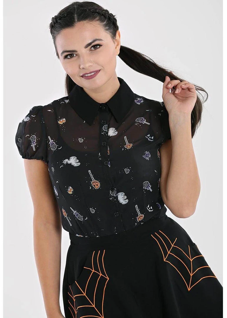 Hell Bunny Trick Or Treat 40's Blouse Black