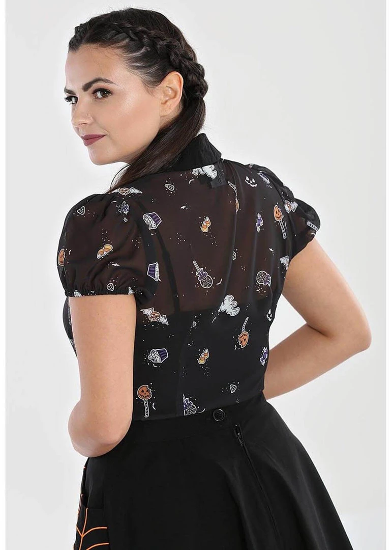 Hell Bunny Trick Or Treat 40's Blouse Black