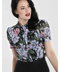 Hell Bunny Magnolia 40's Blouse Black