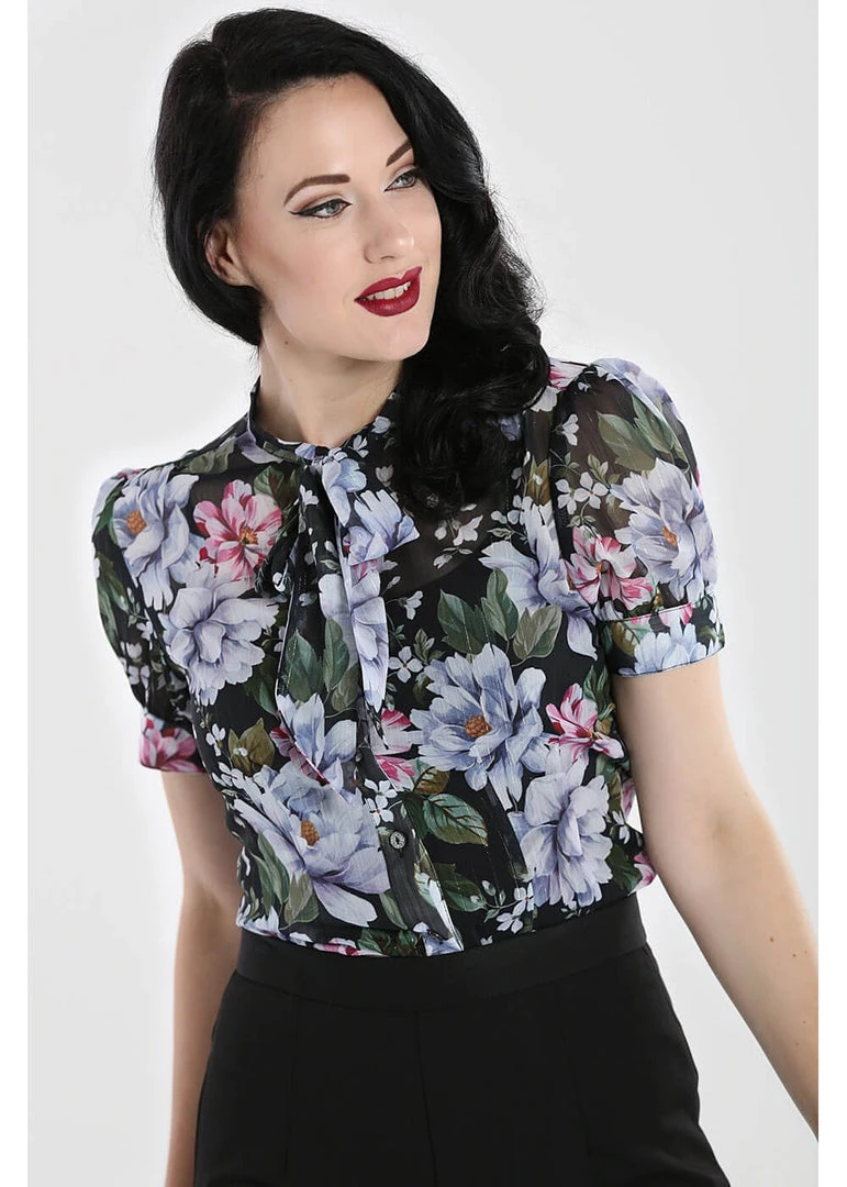 Hell Bunny Magnolia 40's Blouse Black