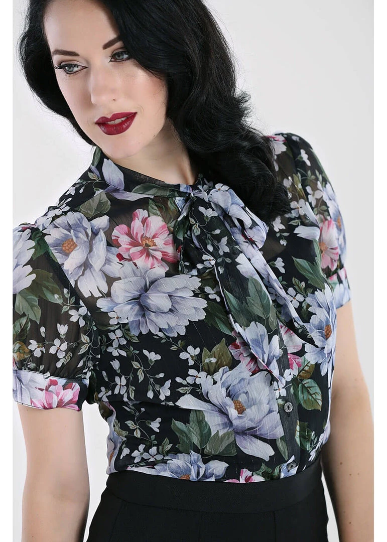 Hell Bunny Magnolia 40's Blouse Black