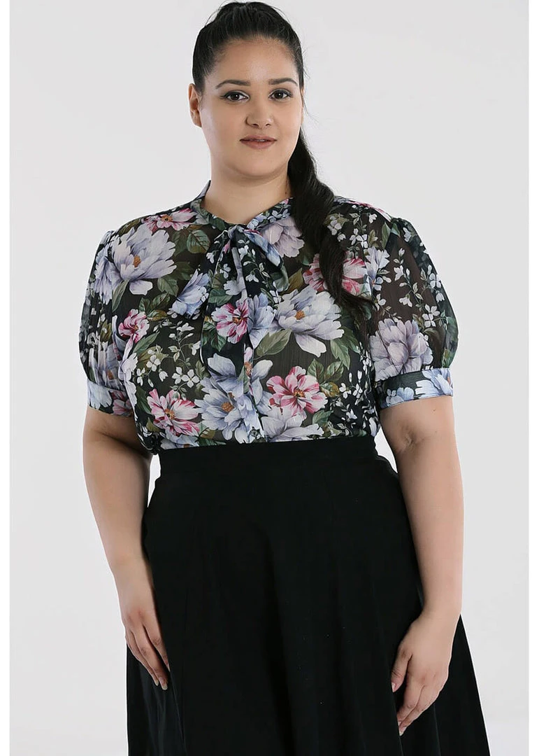 Hell Bunny Magnolia 40's Blouse Black