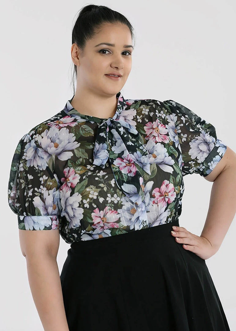 Hell Bunny Magnolia 40's Blouse Black