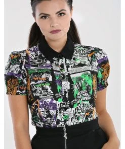 Hell Bunny Be Afraid 50's Halloween Blouse Multi New In
