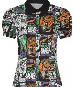 Hell Bunny Be Afraid 50's Halloween Blouse Multi New In