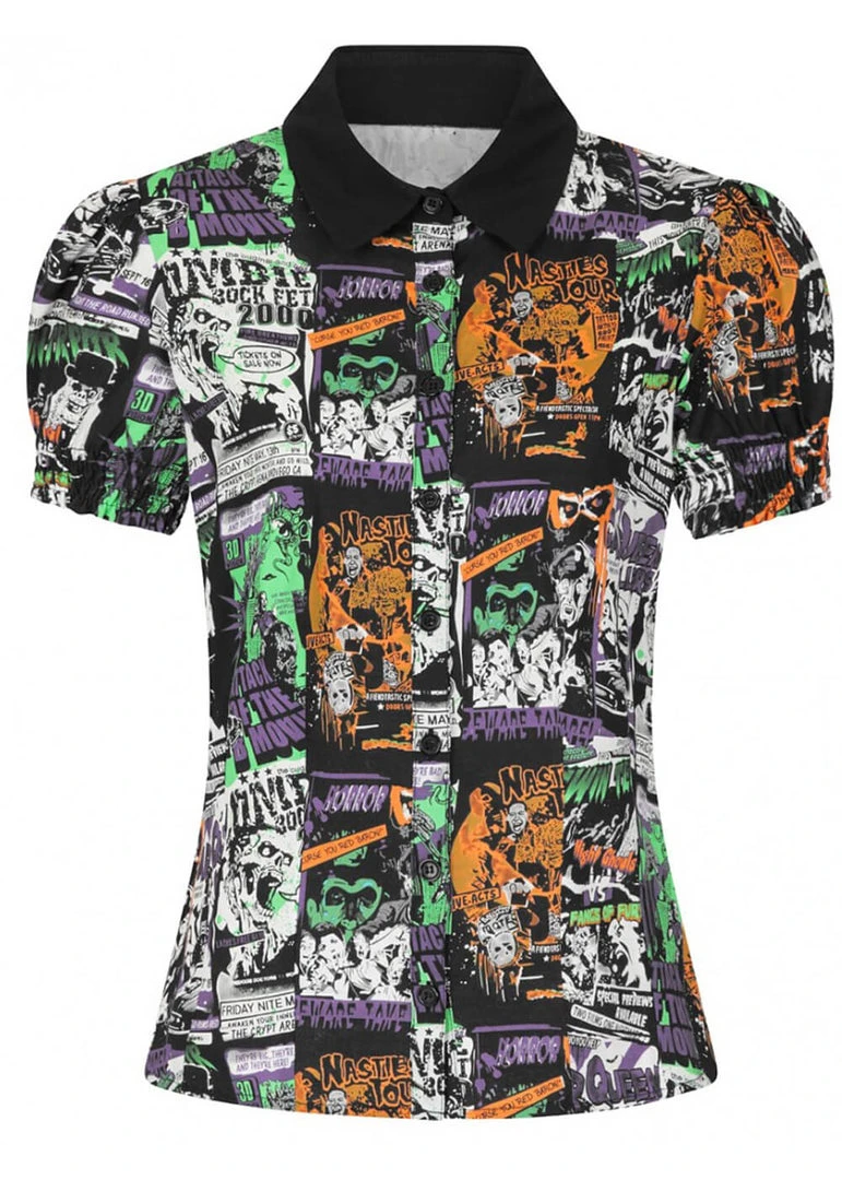 Hell Bunny Be Afraid 50's Halloween Blouse Multi New In