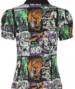 Hell Bunny Be Afraid 50's Halloween Blouse Multi New In