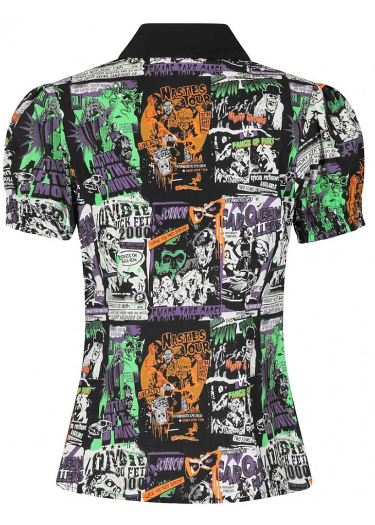 Hell Bunny Be Afraid 50's Halloween Blouse Multi New In