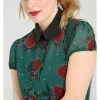 New In Hell Bunny Leonora Rose 40's Blouse Dark Green
