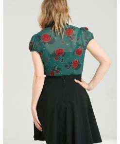 New In Hell Bunny Leonora Rose 40's Blouse Dark Green