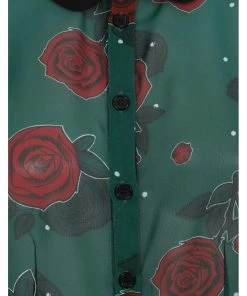 New In Hell Bunny Leonora Rose 40's Blouse Dark Green